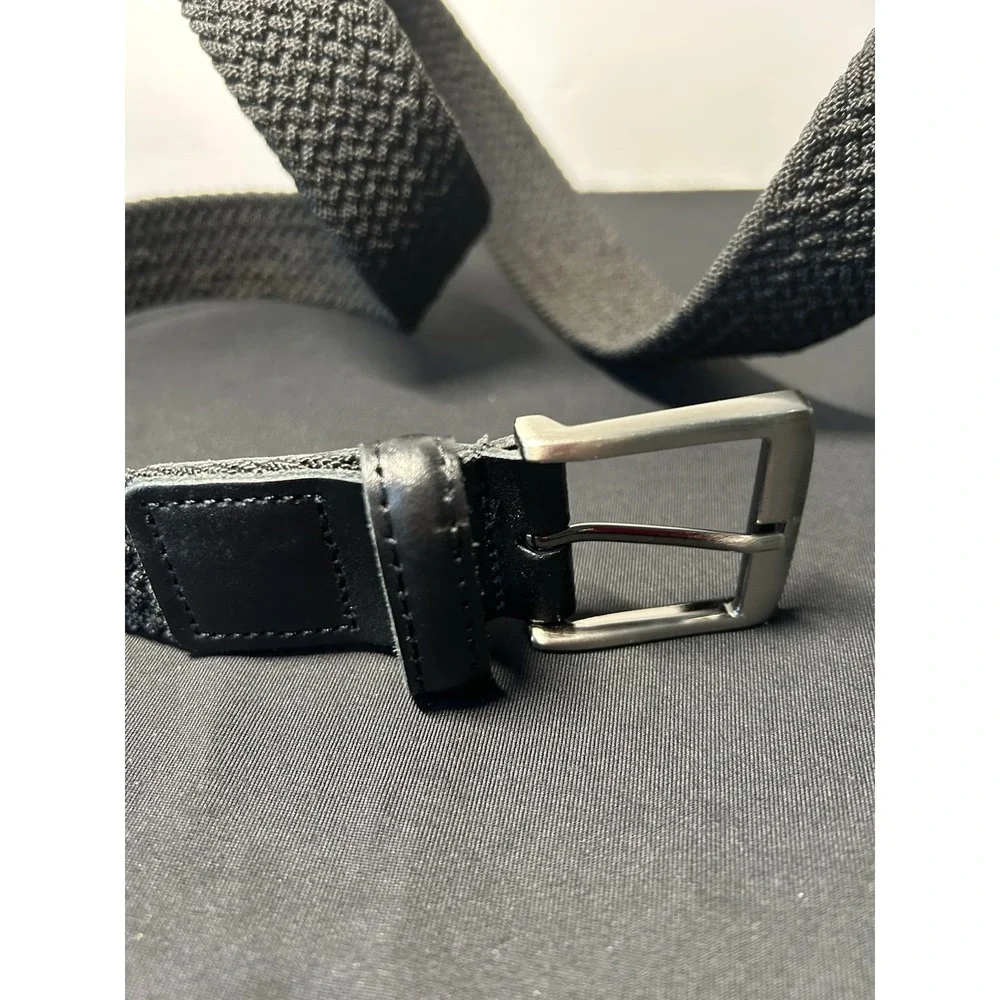 UNISEX BRAIDED BLACK ELASTIC STRETCH BELT 1.25 WIDTH WITH SILVER BUCKLE 40-42 B8